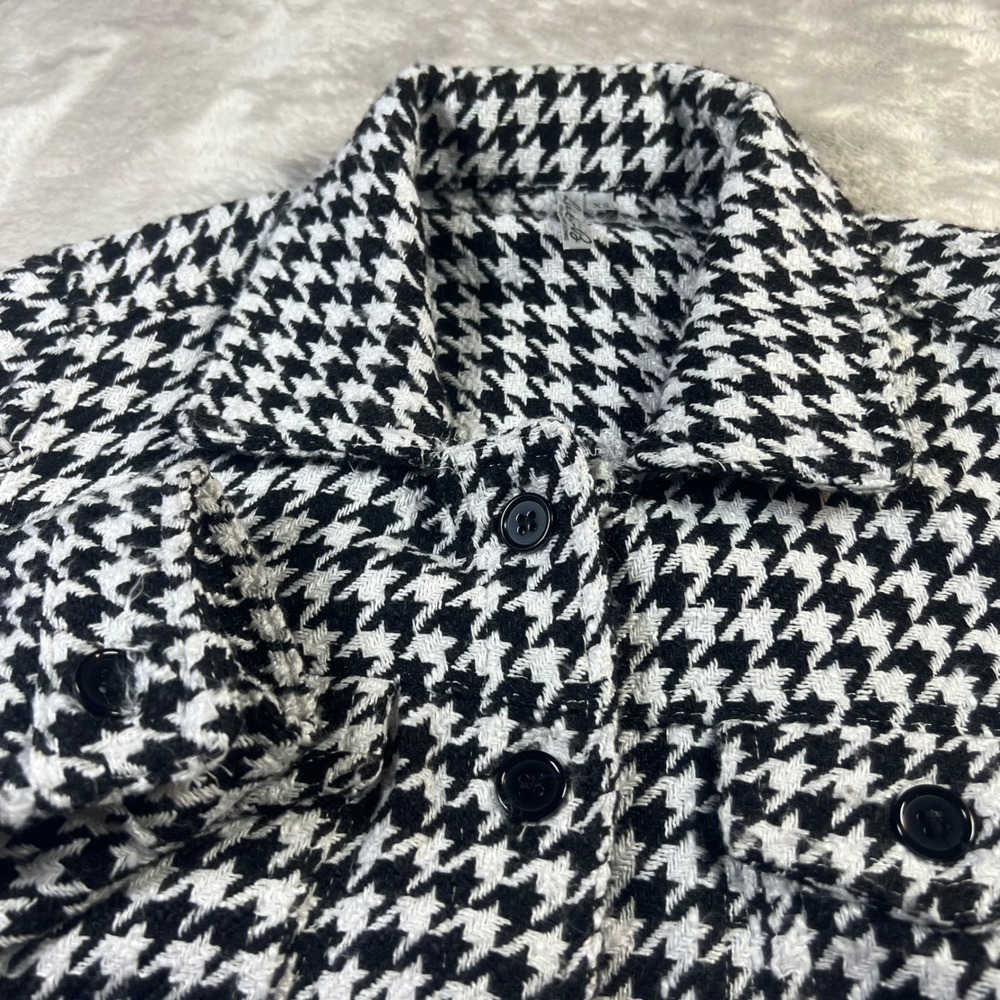 Lulu-B Womens XS Jacket Black White Houndstooth Cotton Button Down Shacket